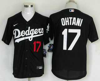 Mens Los Angeles Dodgers #17 Shohei Ohtani Number Black Stitched Cool Base Nike Jersey->los angeles dodgers->MLB Jersey